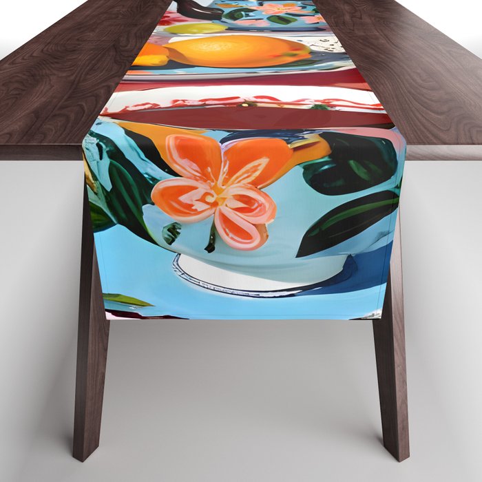 Earl Brown Tea Time, Tea Cups Supper High Tea, Slow Living Eclectic Whimsical Maximalist, Lemons Food Coffee Table Runner Gallery Image 1
