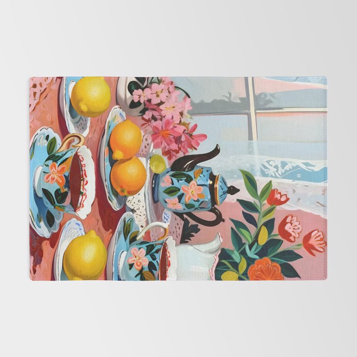 Earl Brown Tea Time, Tea Cups Supper High Tea, Slow Living Eclectic Whimsical Maximalist, Lemons Food Coffee Rug Gallery Image 2