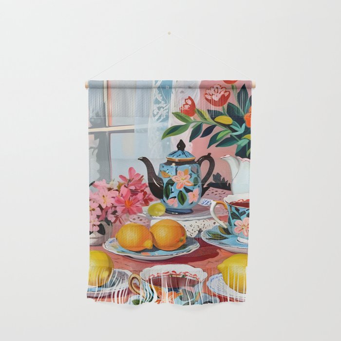 Earl Brown Tea Time, Tea Cups Supper High Tea, Slow Living Eclectic Whimsical Maximalist, Lemons Food Coffee Wall Hanging Gallery Image 1