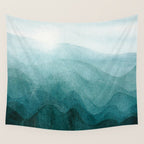 Sunrise in the mountains, dawn, teal, abstract watercolor Wall Tapestry Gallery Image 4