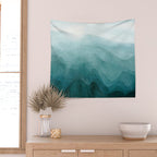 Sunrise in the mountains, dawn, teal, abstract watercolor Wall Tapestry Gallery Image 2