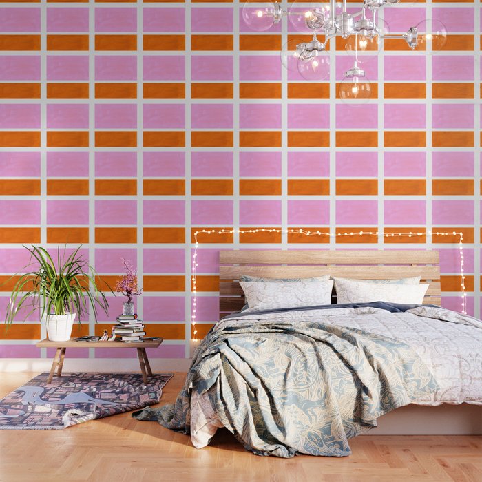 Pastel Neon Pink Yellow Ochre Mid Century Modern Abstract Minimalist Rothko Color Field Squares Wallpaper Gallery Image 1