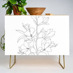 Minimal Line Art Magnolia Flowers Credenza Gallery Image 1