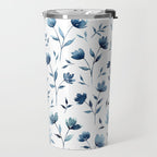 Blue flowers | Watercolor Pattern Travel Mug Gallery Image 2