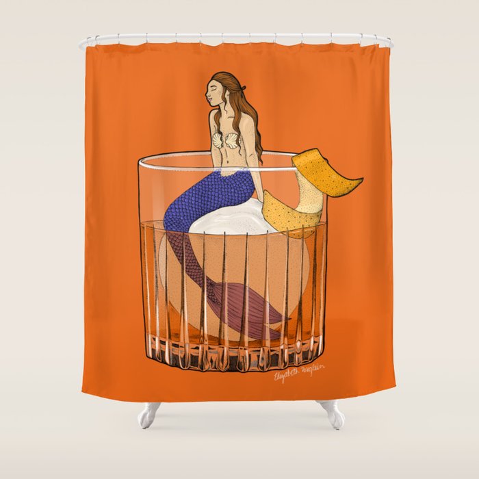 Old Fashioned Mermaid Cocktail Illustration Shower Curtain Gallery Image 1