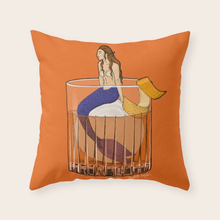 Old Fashioned Mermaid Cocktail Illustration Throw Pillow Gallery Image 1
