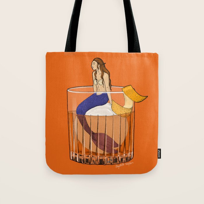 Old Fashioned Mermaid Cocktail Illustration Tote Bag Gallery Image 1