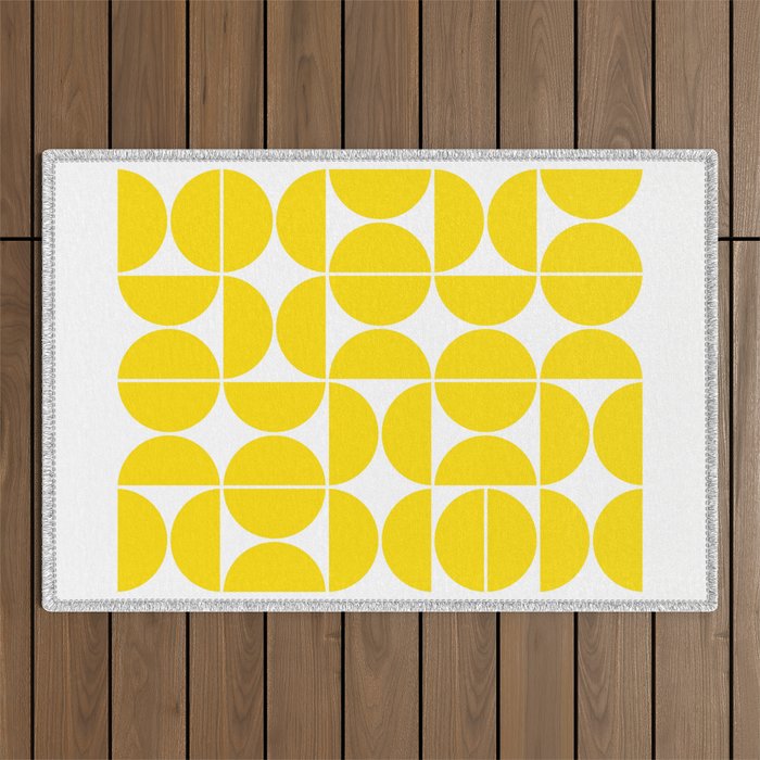 Mid Century Modern Geometric 04 Lemon Yellow Outdoor Rug Gallery Image 1