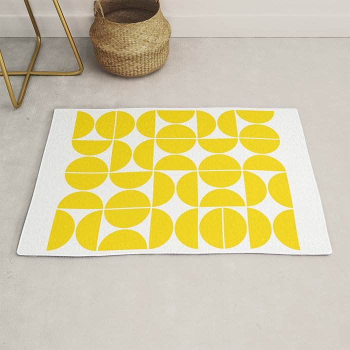 Mid Century Modern Geometric 04 Lemon Yellow Rug Gallery Image 1