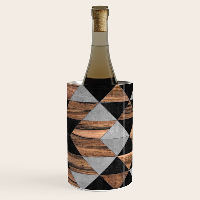 Urban Tribal Pattern No.10 - Aztec - Concrete and Wood Wine Chiller Gallery Image 1