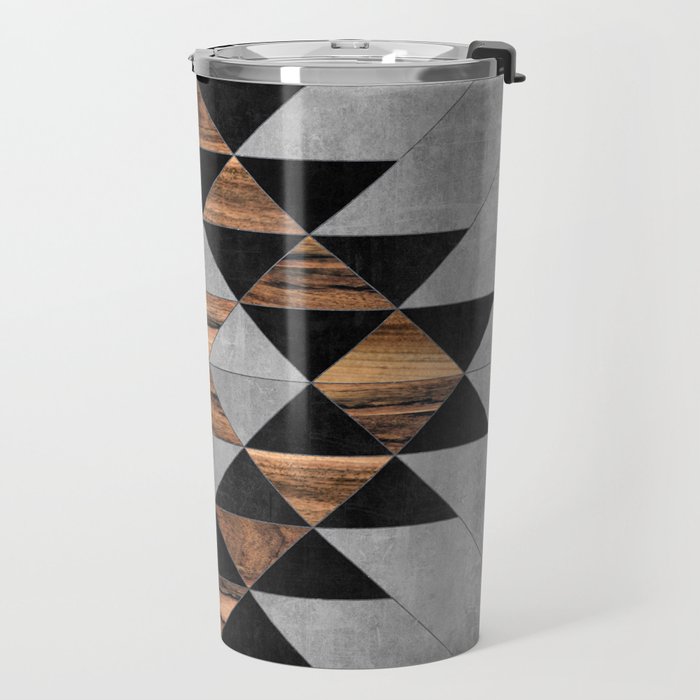 Urban Tribal Pattern No.10 - Aztec - Concrete and Wood Travel Mug Gallery Image 2