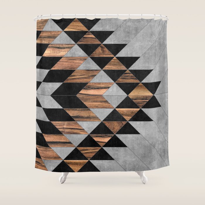 Urban Tribal Pattern No.10 - Aztec - Concrete and Wood Shower Curtain Gallery Image 1