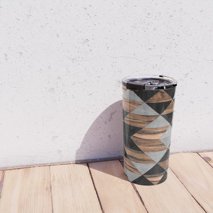 Urban Tribal Pattern No.10 - Aztec - Concrete and Wood Travel Mug Gallery Image 4
