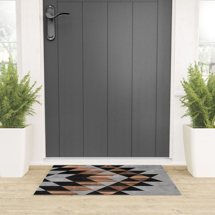 Urban Tribal Pattern No.10 - Aztec - Concrete and Wood Welcome Mat Gallery Image 3