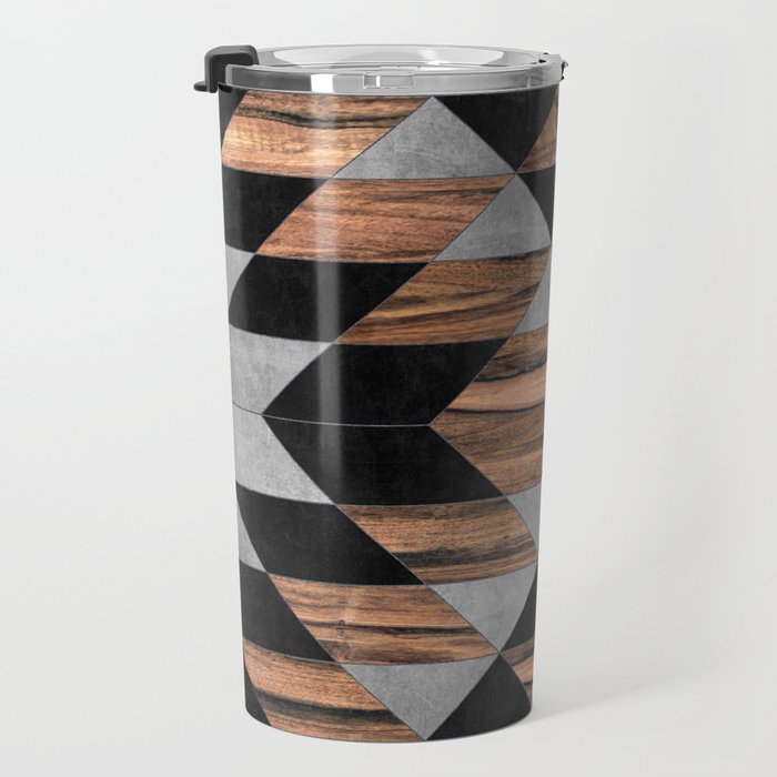 Urban Tribal Pattern No.10 - Aztec - Concrete and Wood Travel Mug Gallery Image 3
