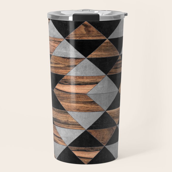 Urban Tribal Pattern No.10 - Aztec - Concrete and Wood Travel Mug Gallery Image 1