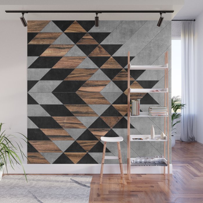 Urban Tribal Pattern No.10 - Aztec - Concrete and Wood Wall Mural Gallery Image 1