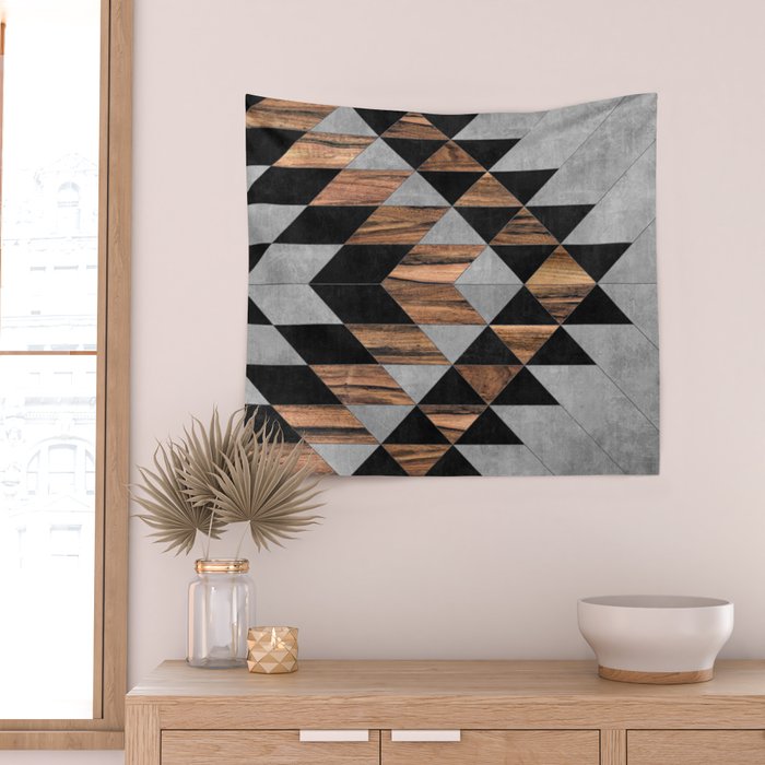 Urban Tribal Pattern No.10 - Aztec - Concrete and Wood Wall Tapestry Gallery Image 2