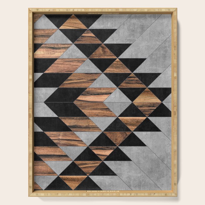 Urban Tribal Pattern No.10 - Aztec - Concrete and Wood Serving Tray Gallery Image 1