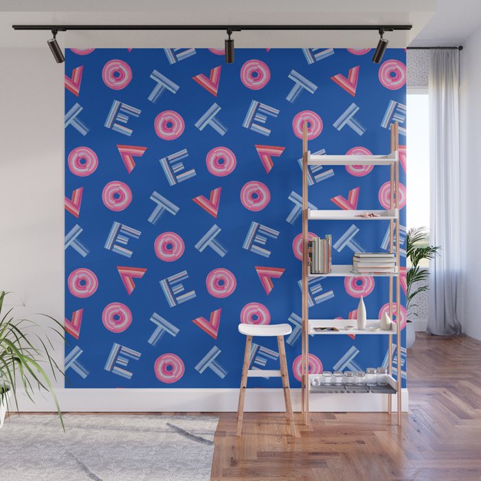 Cast Your Vote | Hand-Lettered Pattern in Blue Wall Mural Gallery Image 1