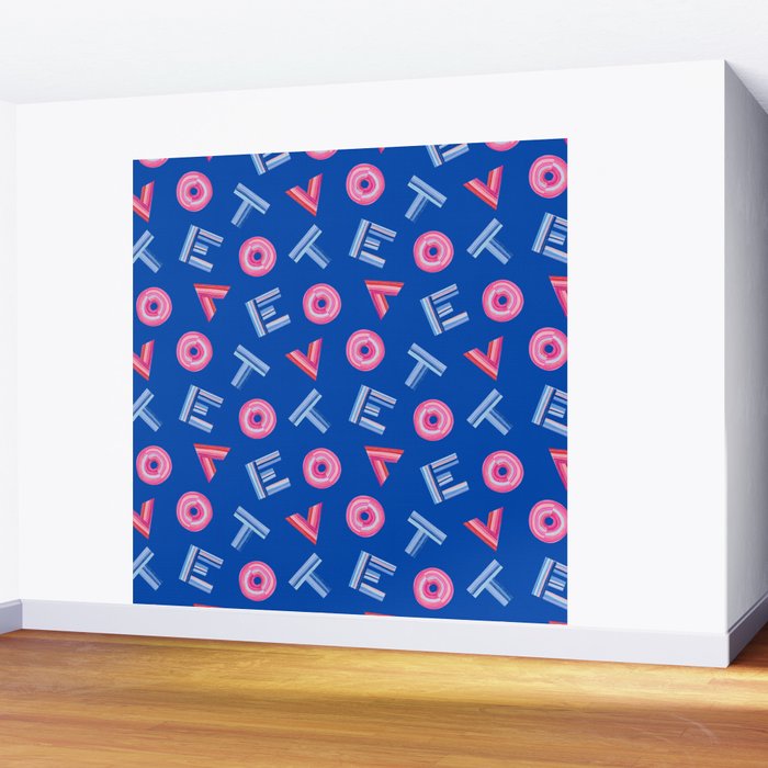 Cast Your Vote | Hand-Lettered Pattern in Blue Wall Mural Gallery Image 2