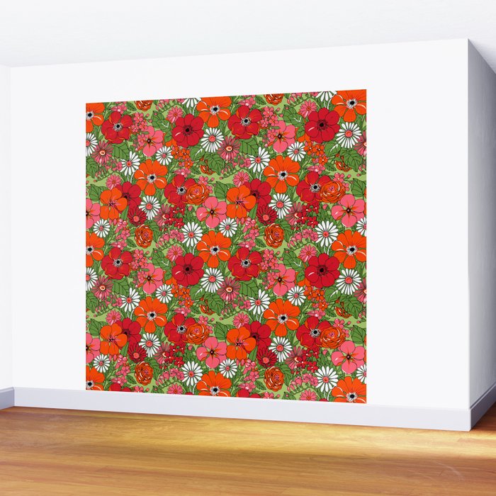 Retro Floral Pillowcase Wall Mural Gallery Image 2