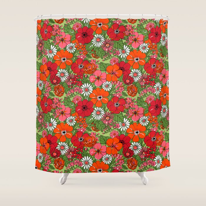Retro Floral Pillowcase Shower Curtain Gallery Image 1