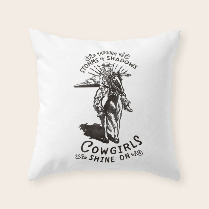 Through Storms & Shadows, Cowgirls Sine On. Retro Western Art Design. Throw Pillow Gallery Image 1