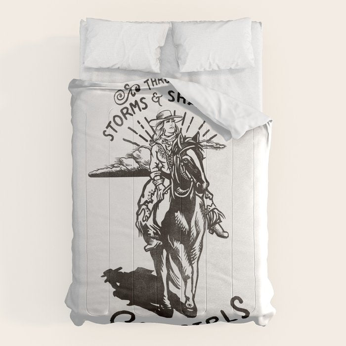 Through Storms & Shadows, Cowgirls Sine On. Retro Western Art Design. Comforter Gallery Image 1