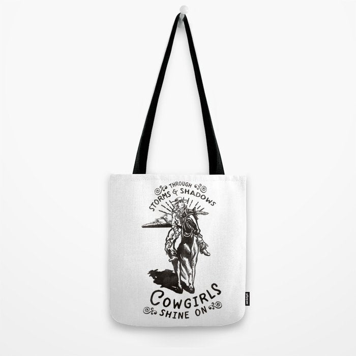 Through Storms & Shadows, Cowgirls Sine On. Retro Western Art Design. Tote Bag Gallery Image 2