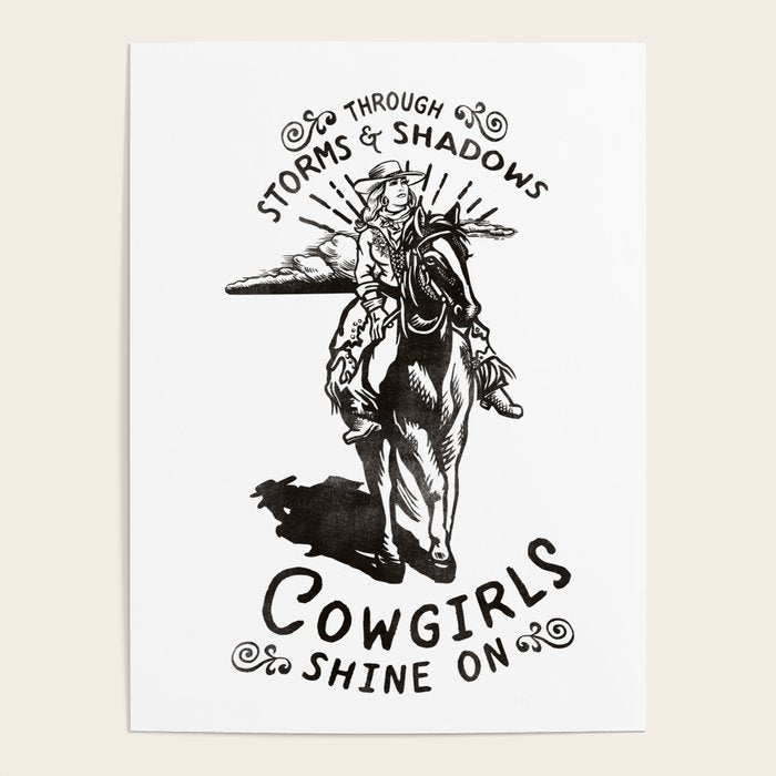 Through Storms & Shadows, Cowgirls Sine On. Retro Western Art Design. Poster Gallery Image 4