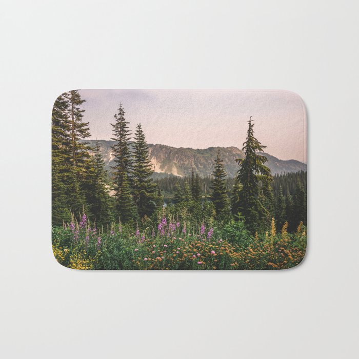 Mount Rainier Wildflower Adventure - National Park Wanderlust Bath Mat Gallery Image 1