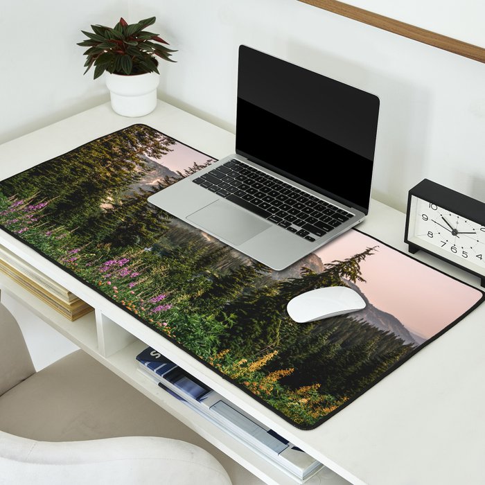 Mount Rainier Wildflower Adventure - National Park Wanderlust Desk Mat Gallery Image 2
