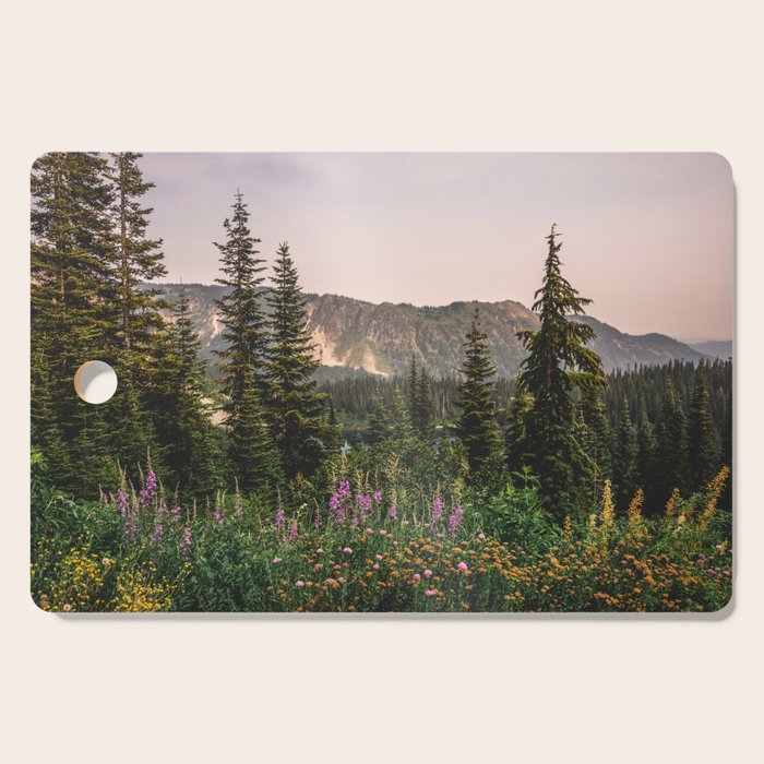 Mount Rainier Wildflower Adventure - National Park Wanderlust Cutting Board Gallery Image 1