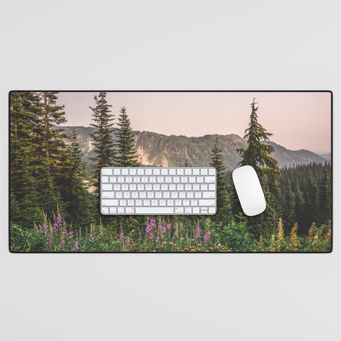 Mount Rainier Wildflower Adventure - National Park Wanderlust Desk Mat Gallery Image 1