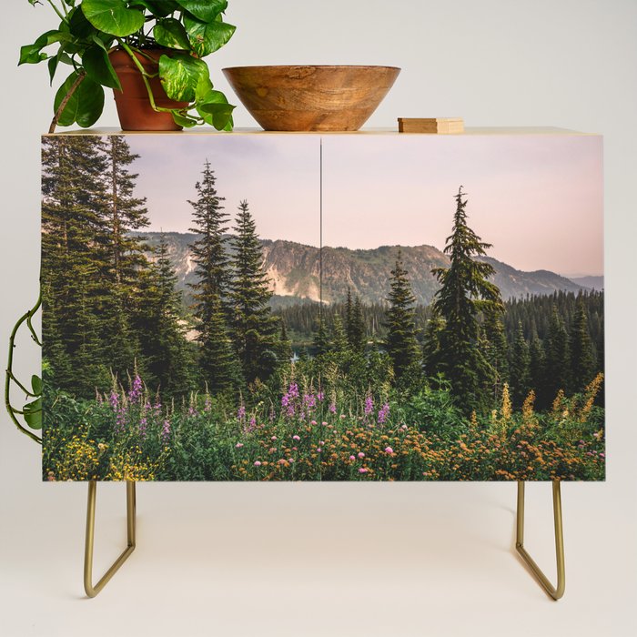 Mount Rainier Wildflower Adventure - National Park Wanderlust Credenza Gallery Image 1