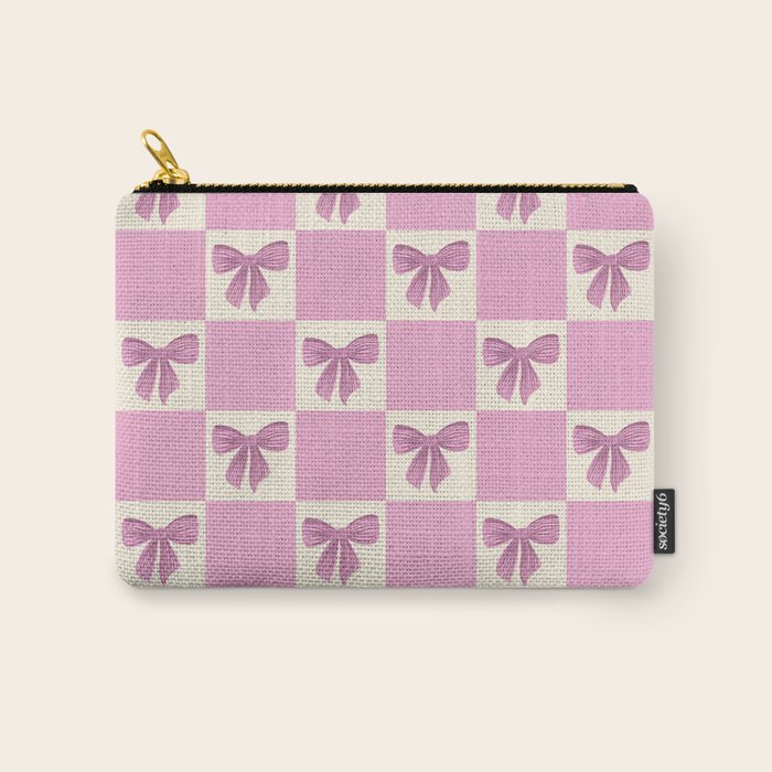Elegant Pink Bow Checkerboard Pattern Carry All Pouch Gallery Image 1