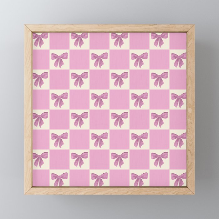 Elegant Pink Bow Checkerboard Pattern Mini Art Print Gallery Image 1