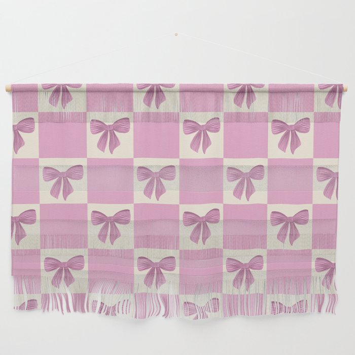 Elegant Pink Bow Checkerboard Pattern Wall Hanging Gallery Image 1