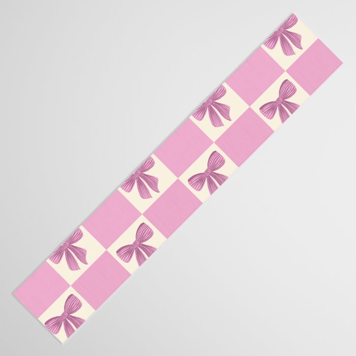 Elegant Pink Bow Checkerboard Pattern Table Runner Gallery Image 3