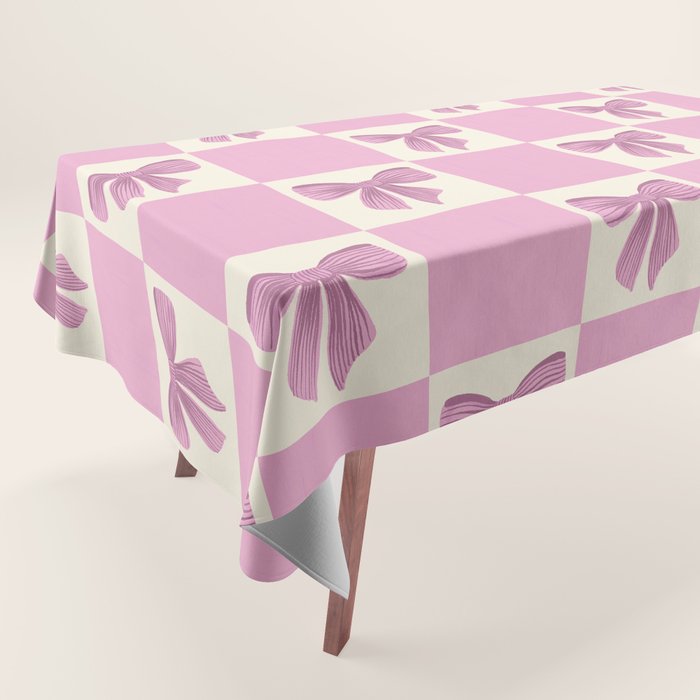 Elegant Pink Bow Checkerboard Pattern Tablecloth Gallery Image 1