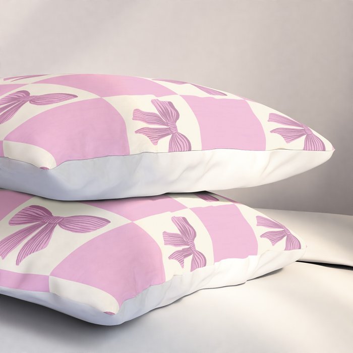 Elegant Pink Bow Checkerboard Pattern Pillow Sham Gallery Image 3