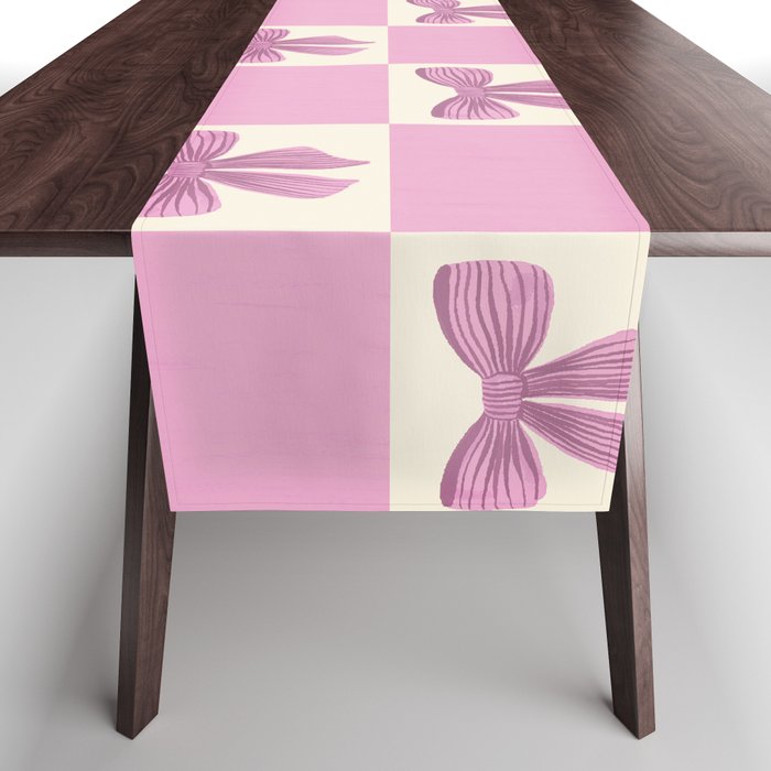 Elegant Pink Bow Checkerboard Pattern Table Runner Gallery Image 1