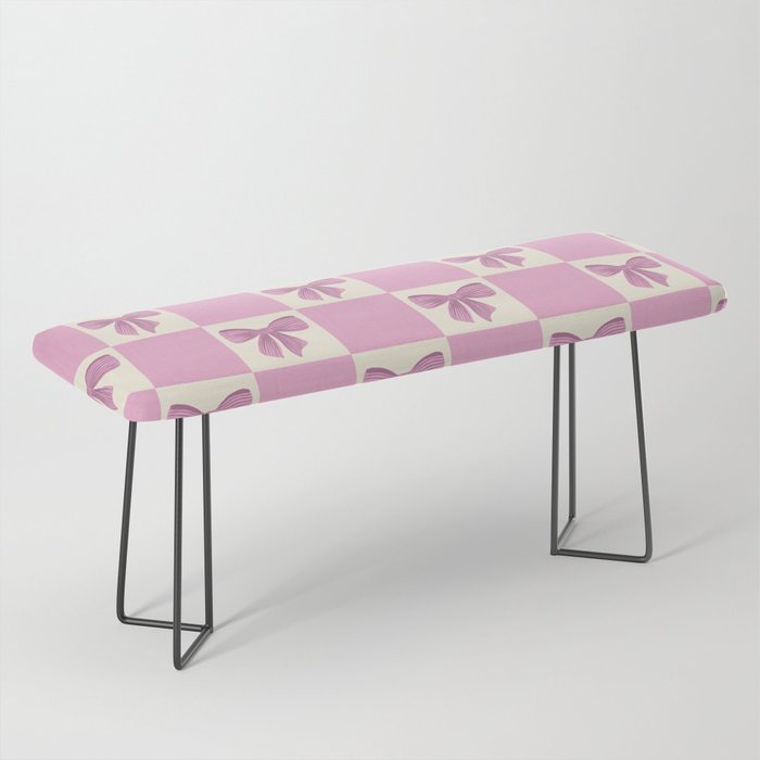 Elegant Pink Bow Checkerboard Pattern Bench Gallery Image 1
