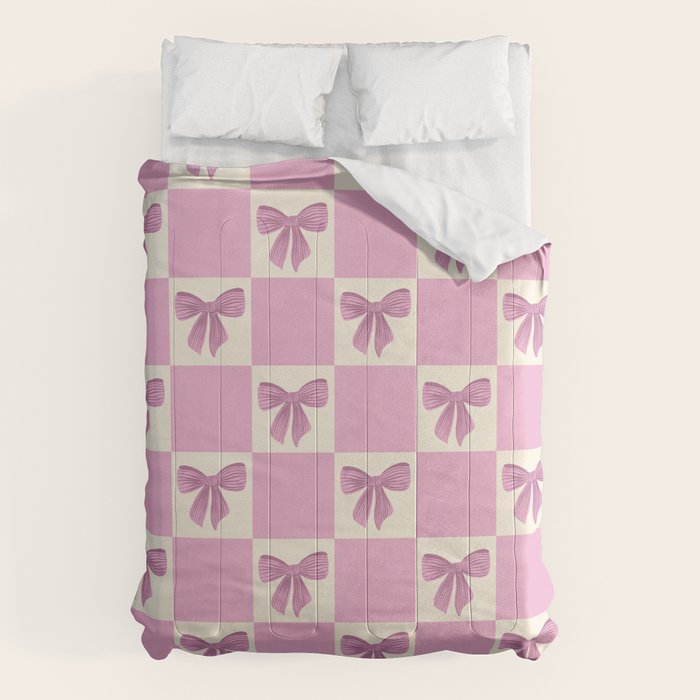 Elegant Pink Bow Checkerboard Pattern Comforter Gallery Image 1