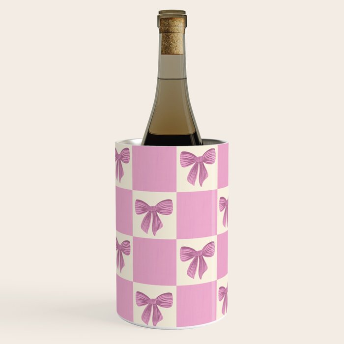 Elegant Pink Bow Checkerboard Pattern Wine Chiller Gallery Image 3