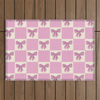 Elegant Pink Bow Checkerboard Pattern Outdoor Rug Gallery Image 1
