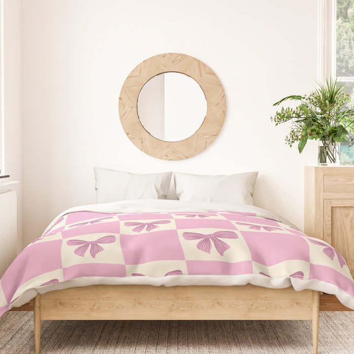 Elegant Pink Bow Checkerboard Pattern Duvet Cover Gallery Image 3