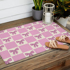 Elegant Pink Bow Checkerboard Pattern Outdoor Rug Gallery Image 2