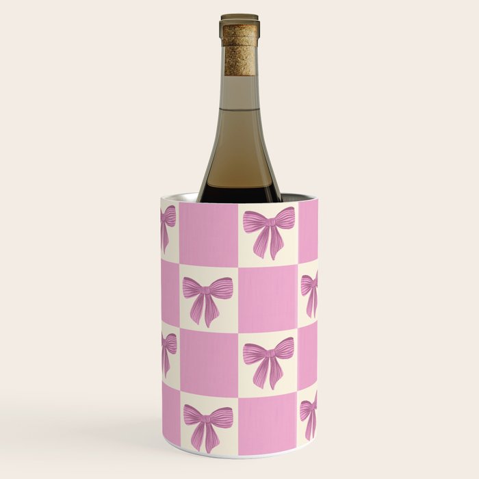 Elegant Pink Bow Checkerboard Pattern Wine Chiller Gallery Image 1